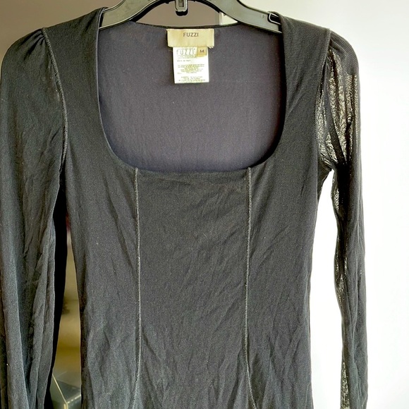 Fuzzi long sleeve body-con black dress M - Picture 4 of 4
